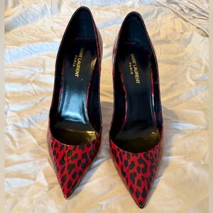 Saint Laurent Red Leopard Print Zoe 105 Pumps - Size 42